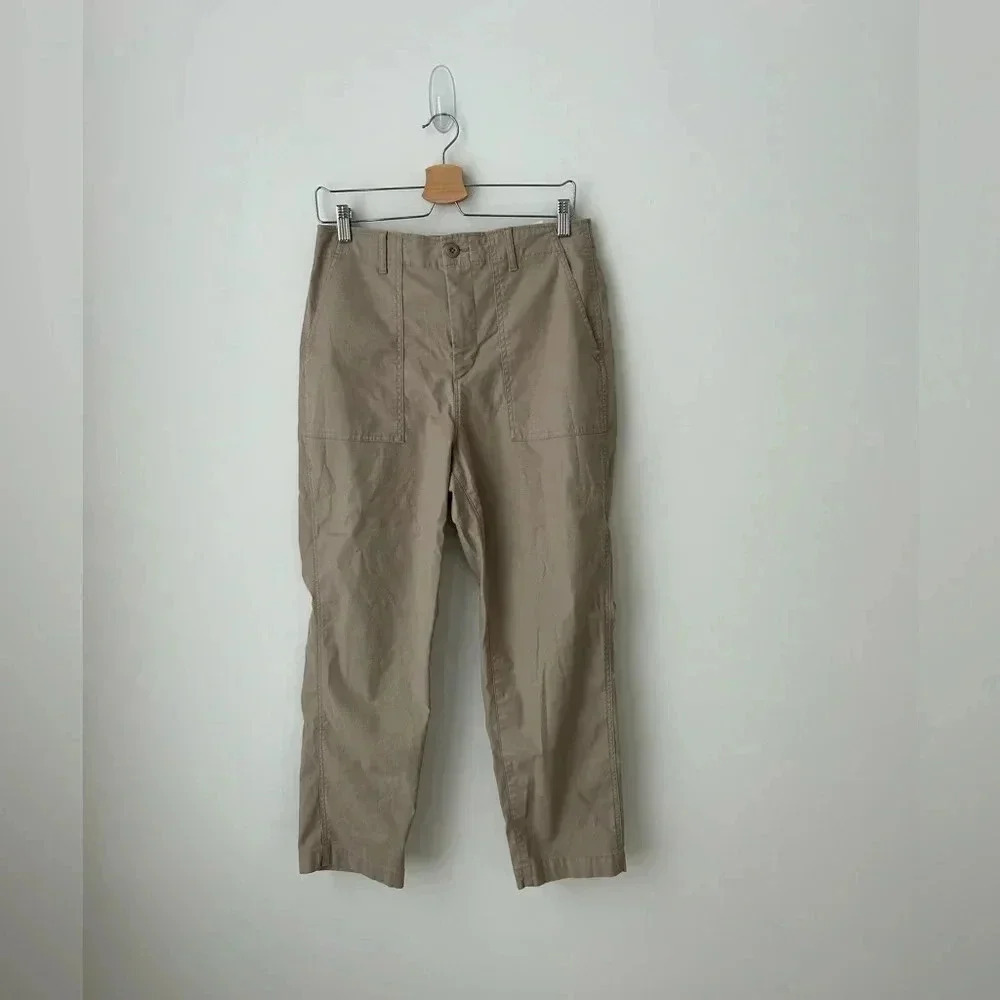 Uniqlo High Waisted Ankle Pants Beige Cotton Stretch Size 8 Straight Crop